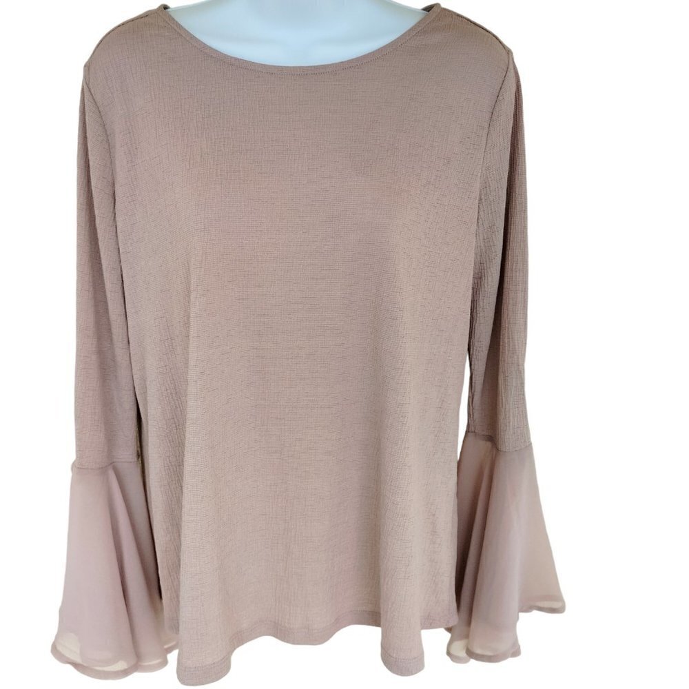 (308) Lauren Conrad Tan Sheer Bell Sleeve Top Size Medium